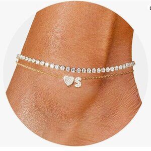 NEW Gold Initial Anklet Set Letter S